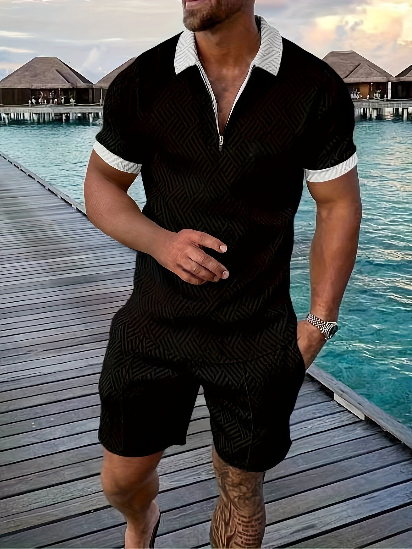 Men's T-shirt short sleeve + shorts casual sports suit blue