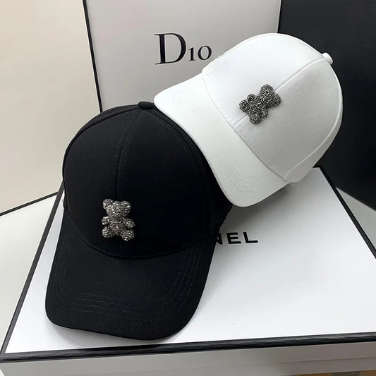 Sunscreen hat for women, summer new fashionable sunshade hat, spring and autumn rhinestone teddy bear baseball cap, face enhanci